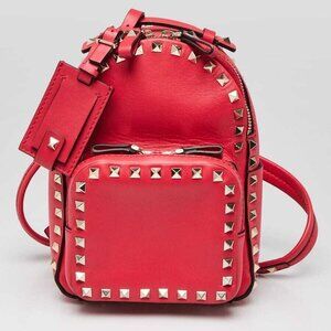 Valentino Red Smooth Leather Rockstud Mini Backpack Bag